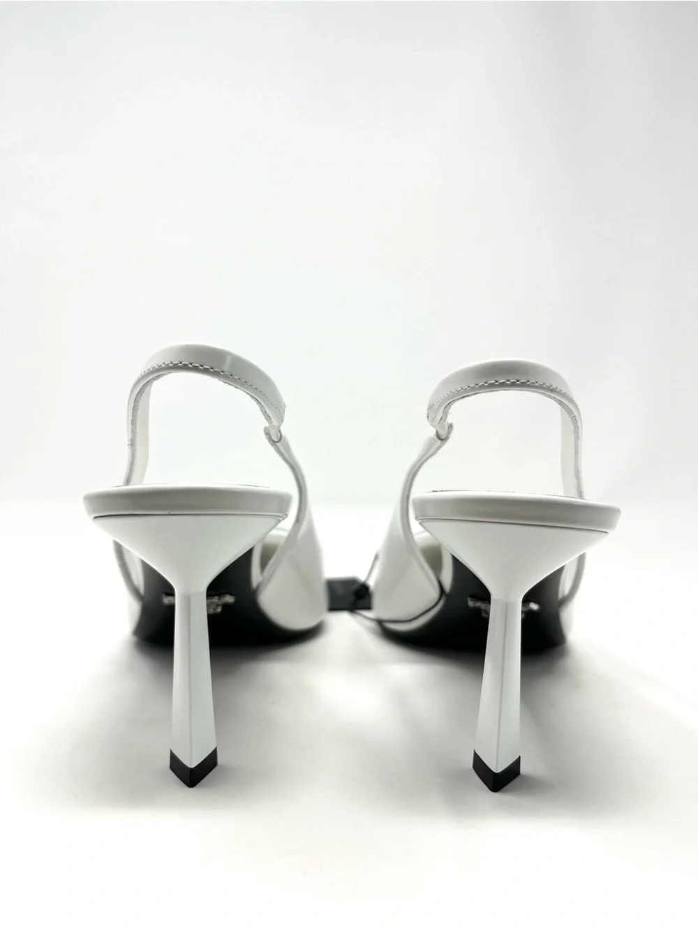 NEW Prada Triangle Logo White Brushed Leather Slingback High Heels Pumps 37 7